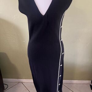 Eva Mendes Blue Sheath Dress with Asymmetrical Buttoned Design